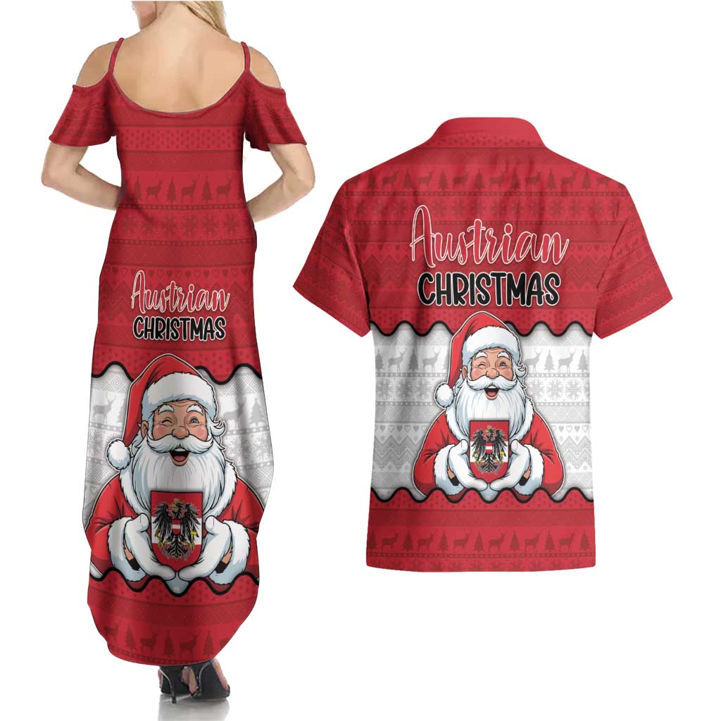 Austria Christmas Couples Matching Summer Maxi Dress and Hawaiian Shirt Santa Is Favorite Austrian - Wonder Print Shop