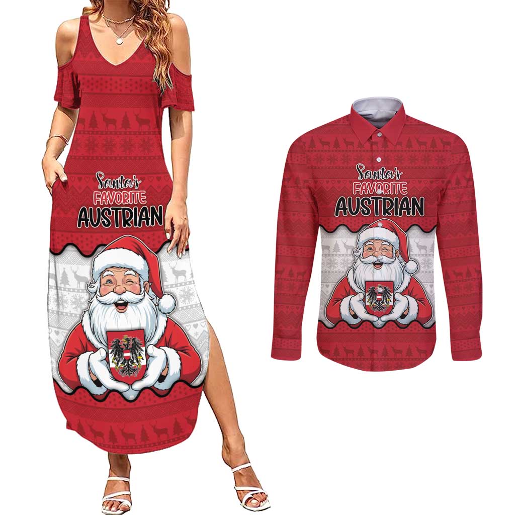Austria Christmas Couples Matching Summer Maxi Dress and Long Sleeve Button Shirt Santa Is Favorite Austrian - Wonder Print Shop