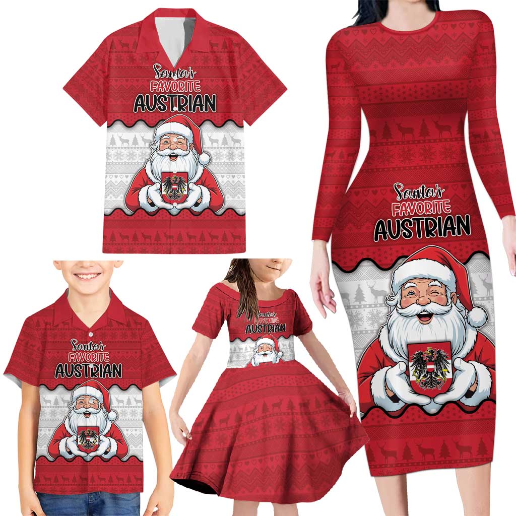 Austria Christmas Family Matching Long Sleeve Bodycon Dress and Hawaiian Shirt Santa Is Favorite Austrian - Wonder Print Shop