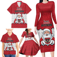 Austria Christmas Family Matching Long Sleeve Bodycon Dress and Hawaiian Shirt Santa Is Favorite Austrian - Wonder Print Shop