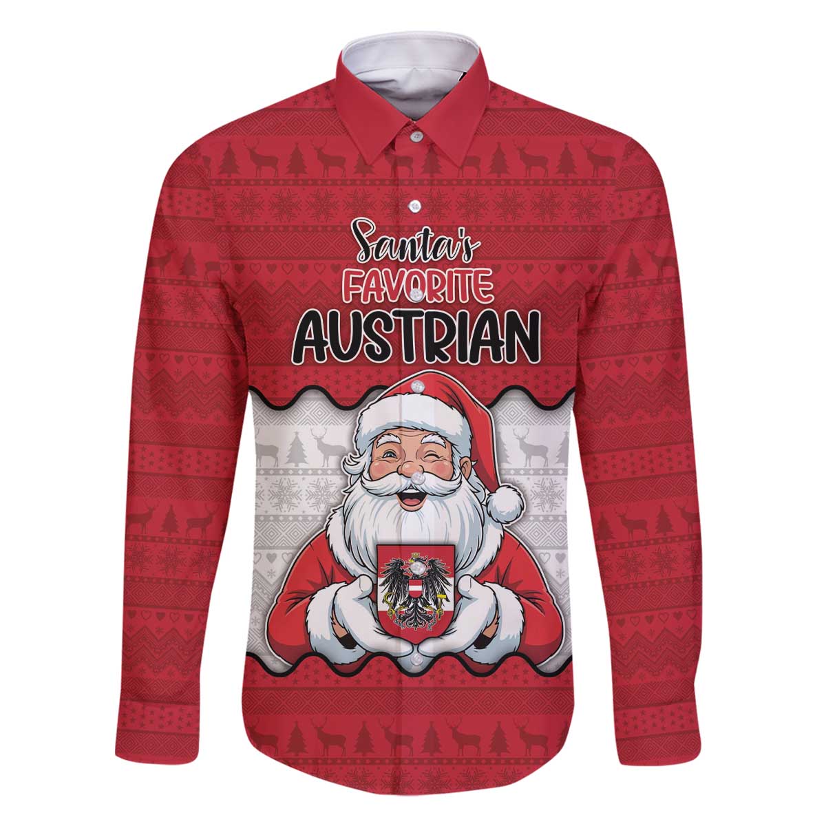 Austria Christmas Family Matching Off The Shoulder Long Sleeve Dress and Hawaiian Shirt Santa Is Favorite Austrian - Wonder Print Shop