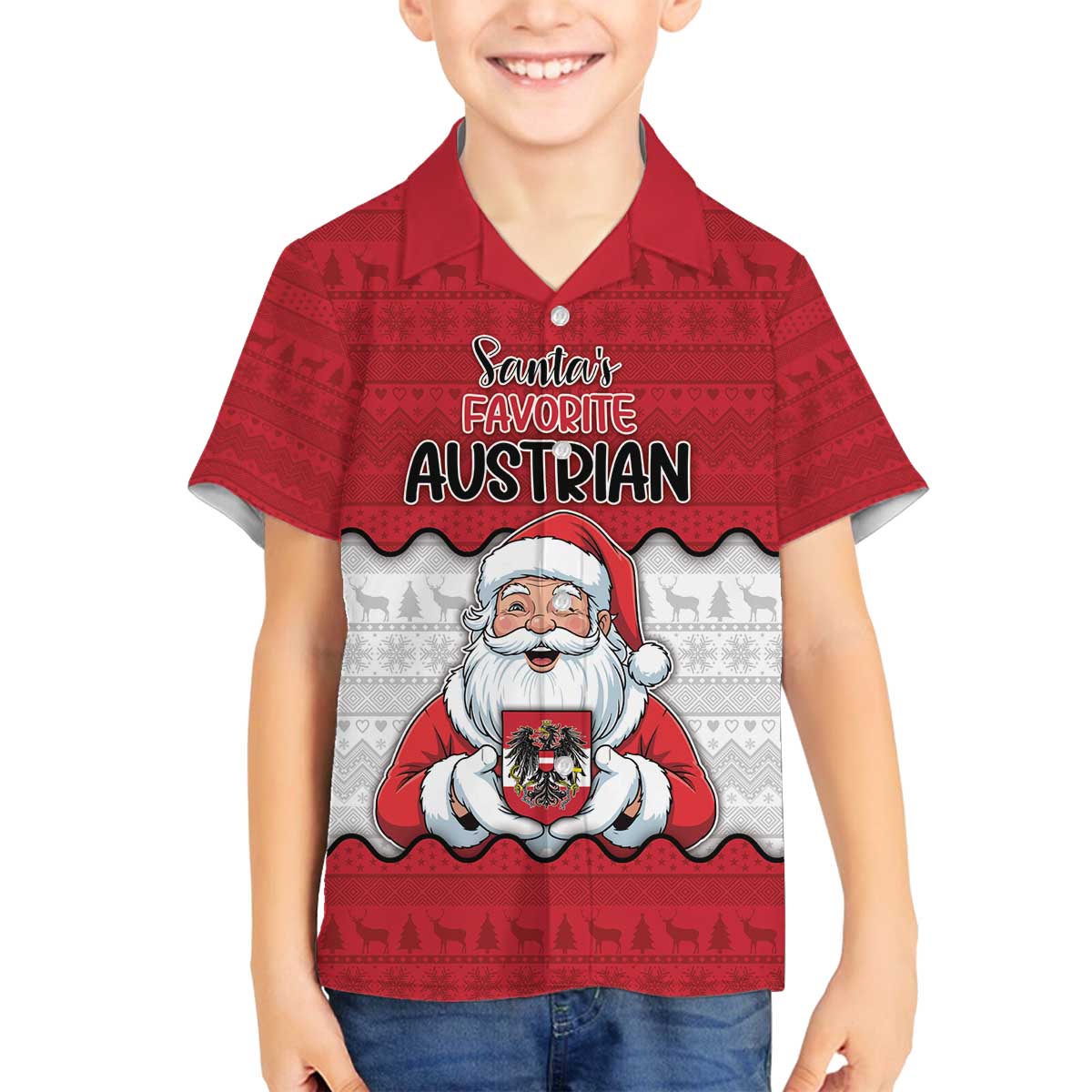 Austria Christmas Family Matching Off The Shoulder Long Sleeve Dress and Hawaiian Shirt Santa Is Favorite Austrian - Wonder Print Shop