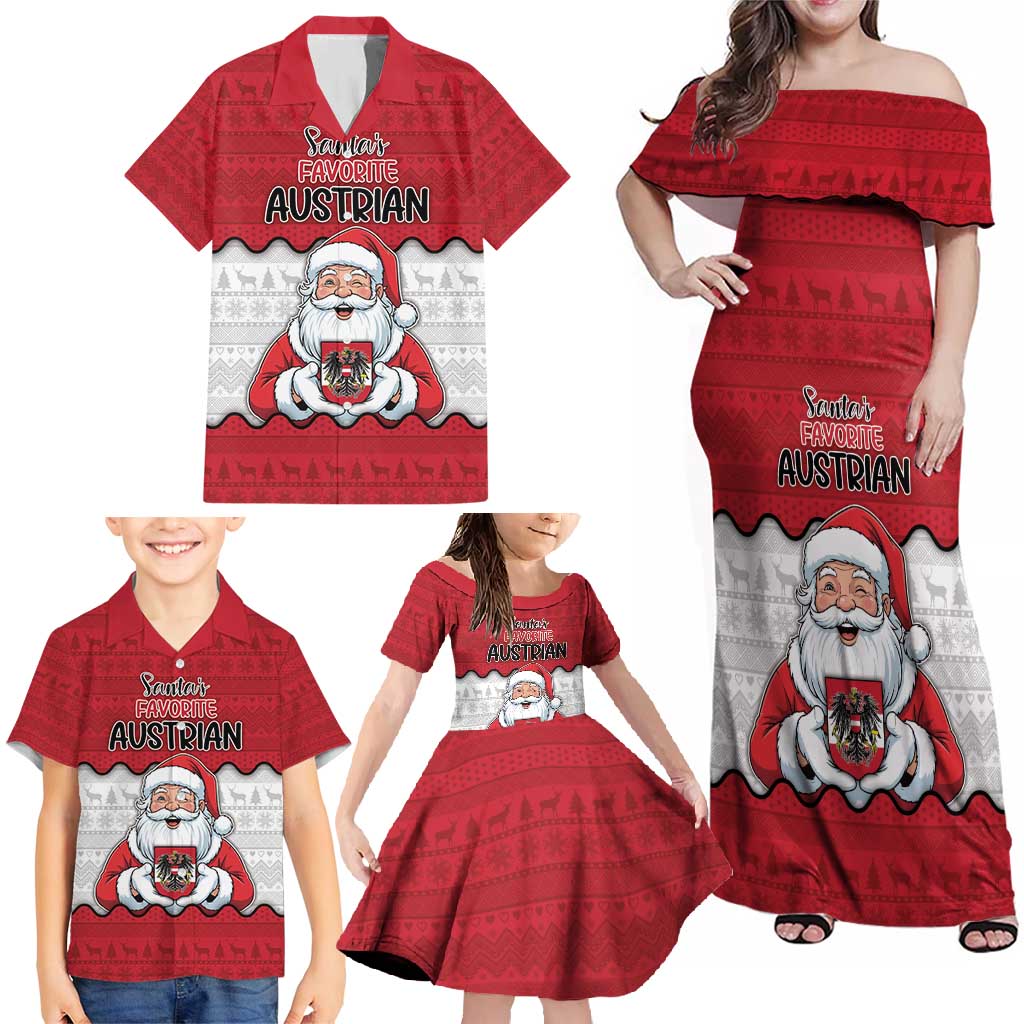 Austria Christmas Family Matching Off Shoulder Maxi Dress and Hawaiian Shirt Santa Is Favorite Austrian - Wonder Print Shop