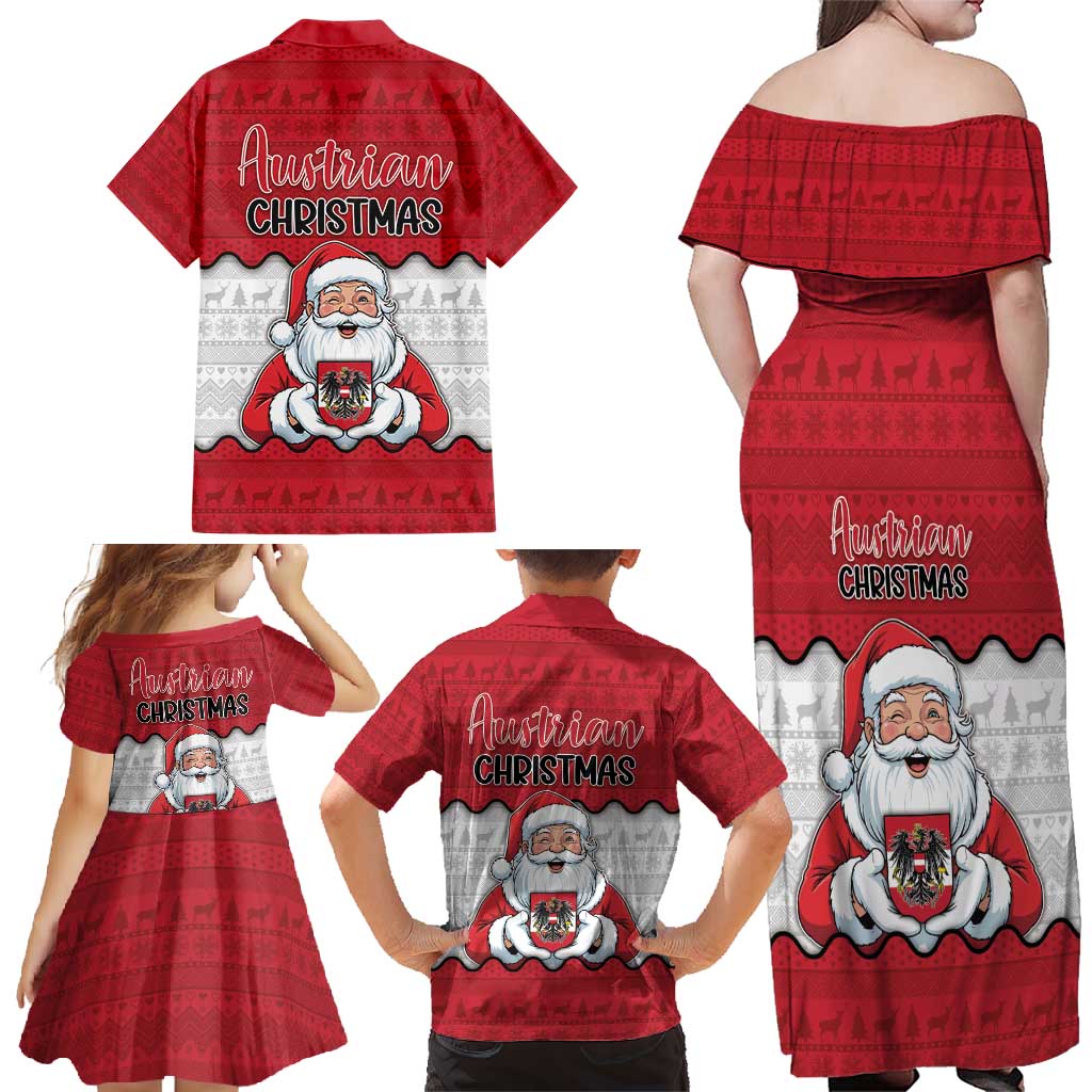 Austria Christmas Family Matching Off Shoulder Maxi Dress and Hawaiian Shirt Santa Is Favorite Austrian - Wonder Print Shop
