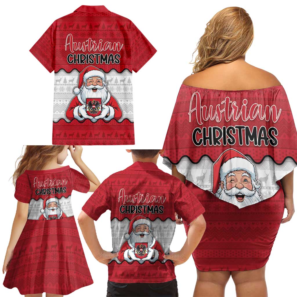Austria Christmas Family Matching Off Shoulder Short Dress and Hawaiian Shirt Santa Is Favorite Austrian - Wonder Print Shop