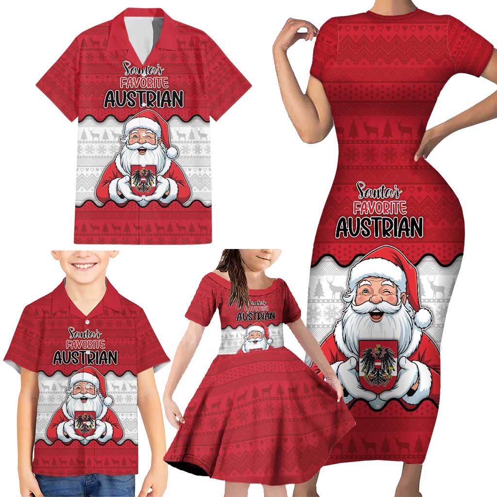 Austria Christmas Family Matching Short Sleeve Bodycon Dress and Hawaiian Shirt Santa Is Favorite Austrian - Wonder Print Shop