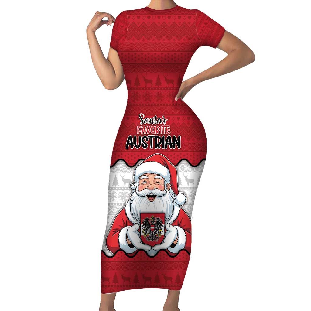 Austria Christmas Family Matching Short Sleeve Bodycon Dress and Hawaiian Shirt Santa Is Favorite Austrian - Wonder Print Shop