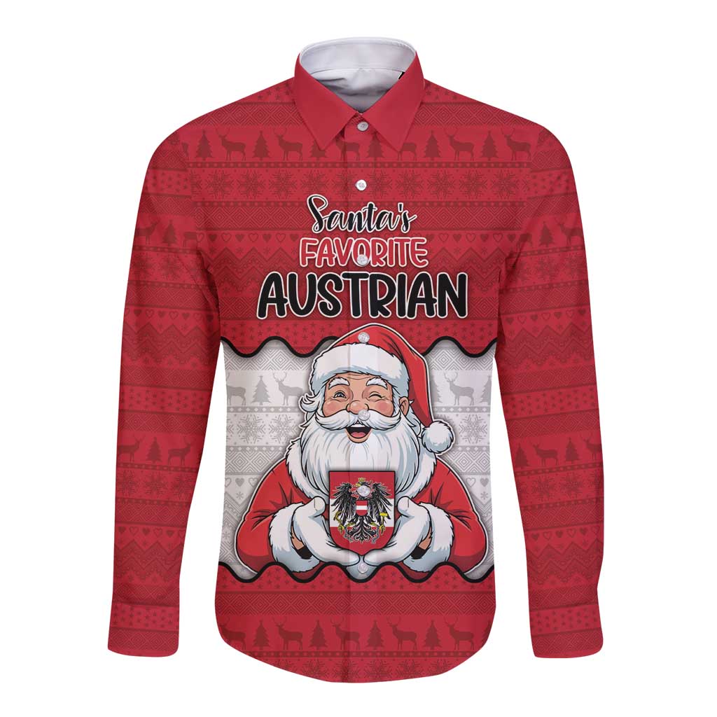 Austria Christmas Long Sleeve Button Shirt Santa Is Favorite Austrian - Wonder Print Shop