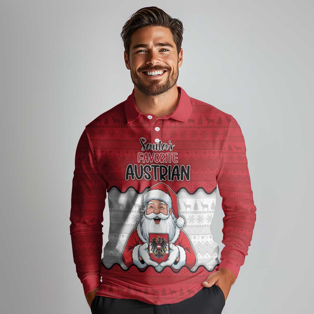 Austria Christmas Long Sleeve Polo Shirt Santa Is Favorite Austrian - Wonder Print Shop