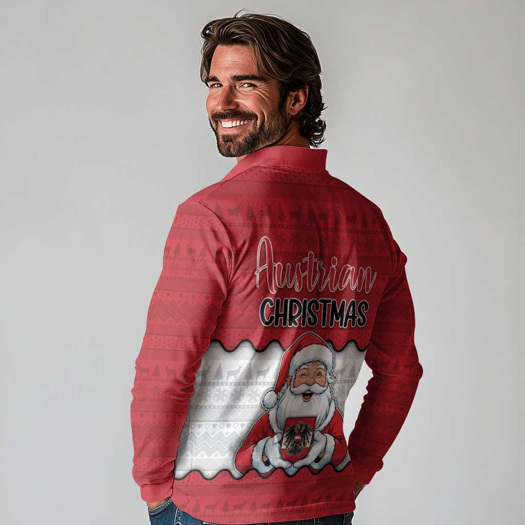 Austria Christmas Long Sleeve Polo Shirt Santa Is Favorite Austrian - Wonder Print Shop