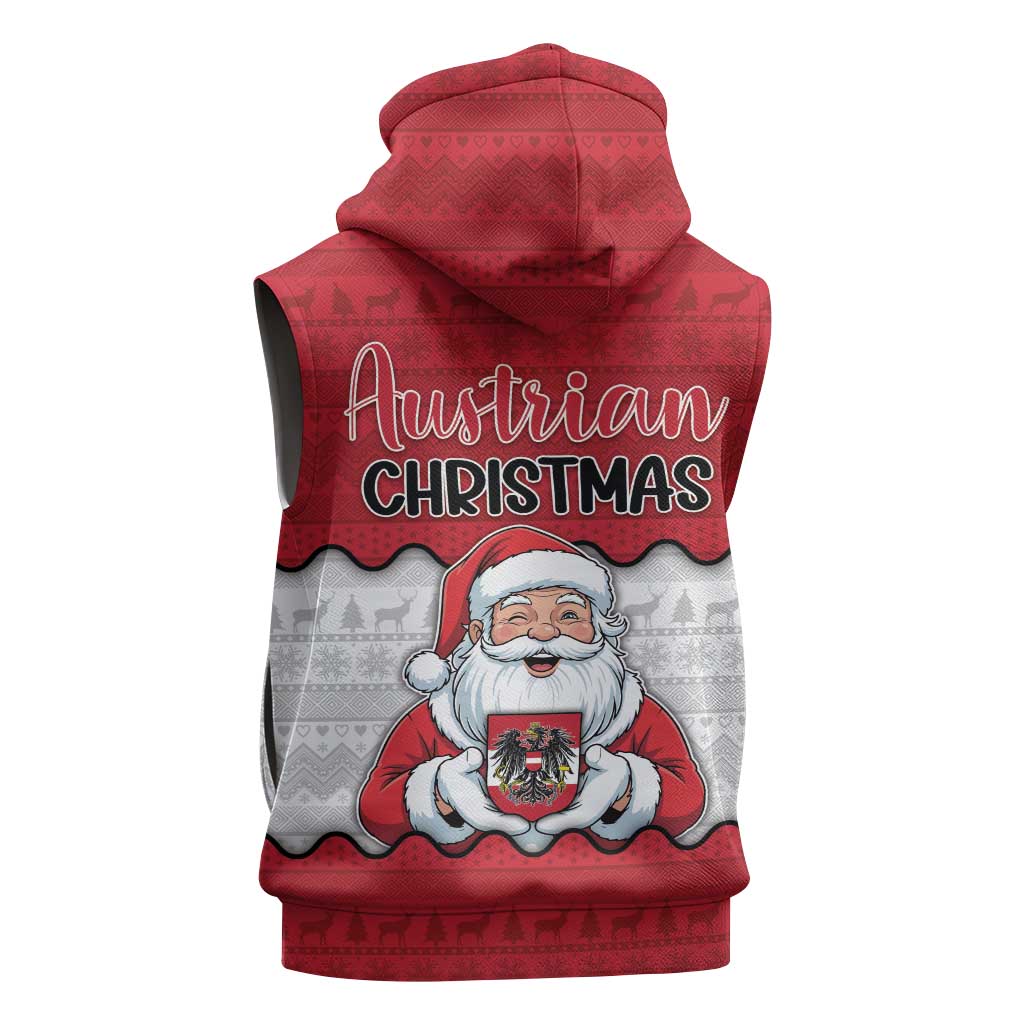 Austria Christmas Sleeveless Hoodie Santa Is Favorite Austrian - Wonder Print Shop
