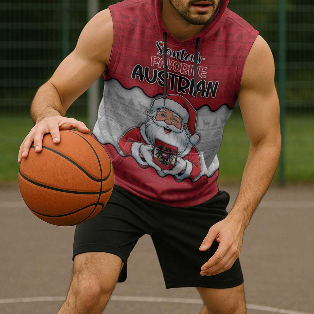 Austria Christmas Sleeveless Hoodie Santa Is Favorite Austrian - Wonder Print Shop
