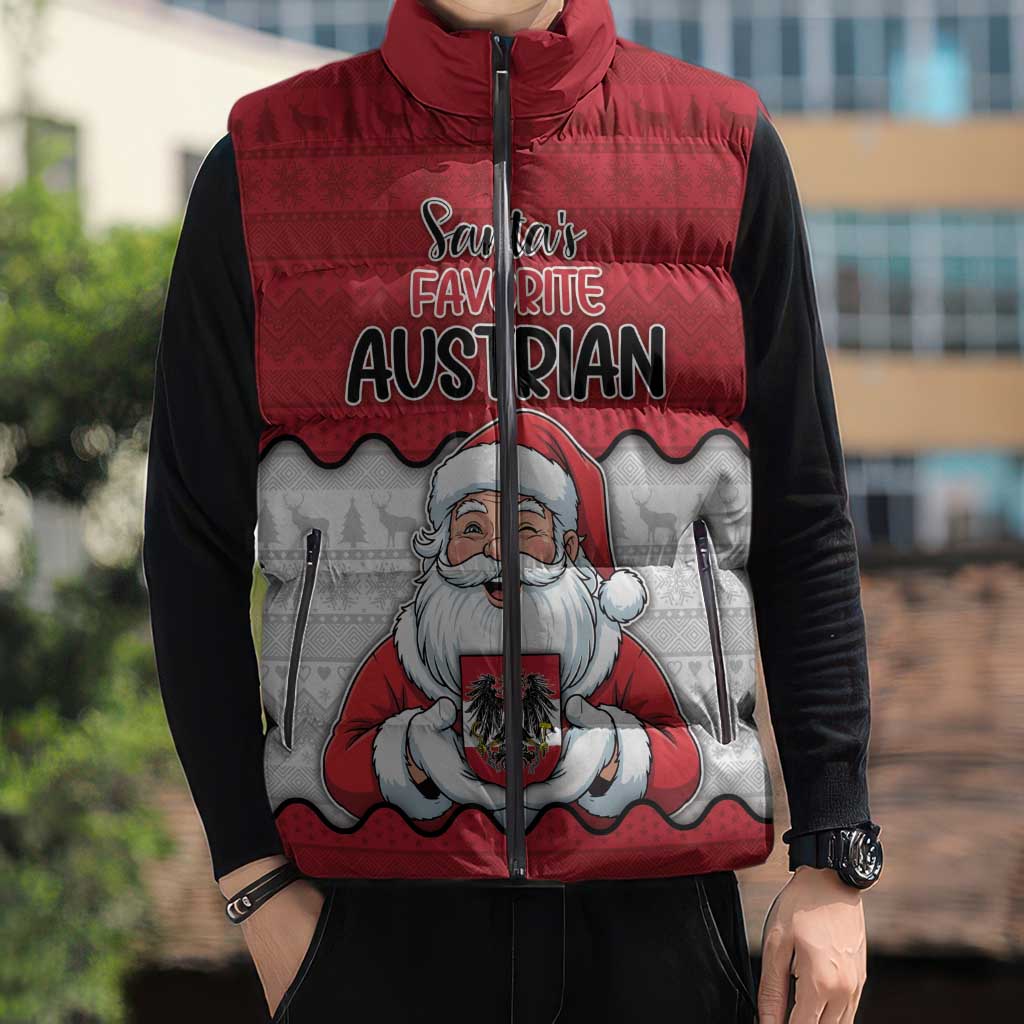 Austria Christmas Sleeveless Puffer Jacket Santa Is Favorite Austrian - Wonder Print Shop