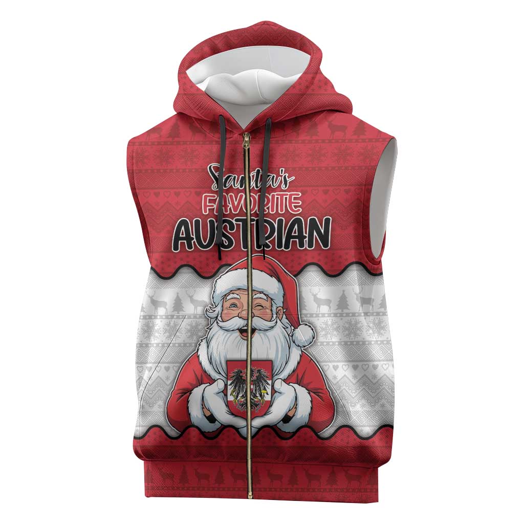 Austria Christmas Sleeveless Zip Hoodie Santa Is Favorite Austrian - Wonder Print Shop