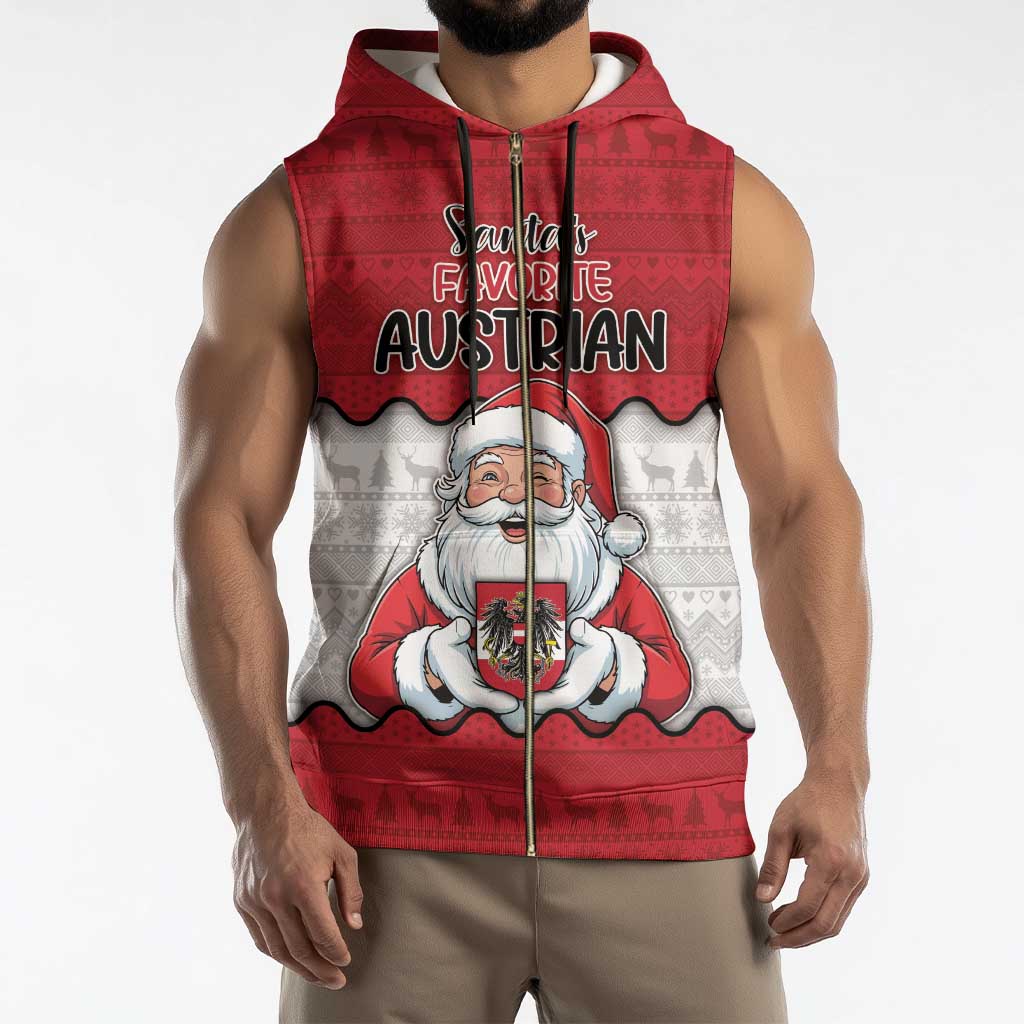 Austria Christmas Sleeveless Zip Hoodie Santa Is Favorite Austrian - Wonder Print Shop