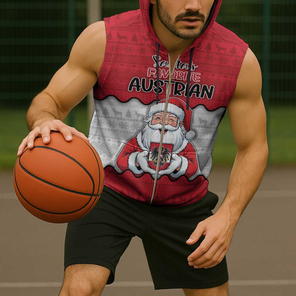 Austria Christmas Sleeveless Zip Hoodie Santa Is Favorite Austrian - Wonder Print Shop