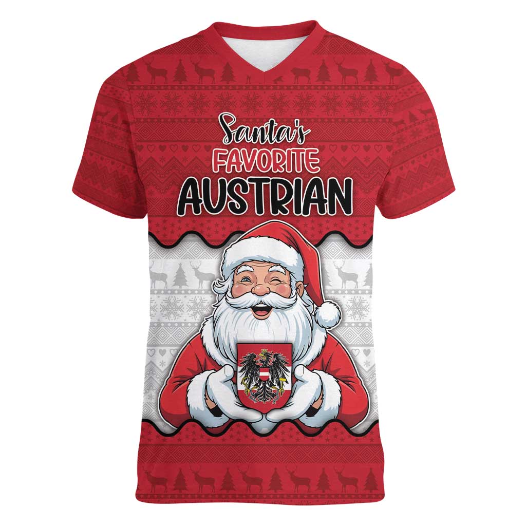 Austria Christmas Women V-Neck T-Shirt Santa Is Favorite Austrian - Wonder Print Shop