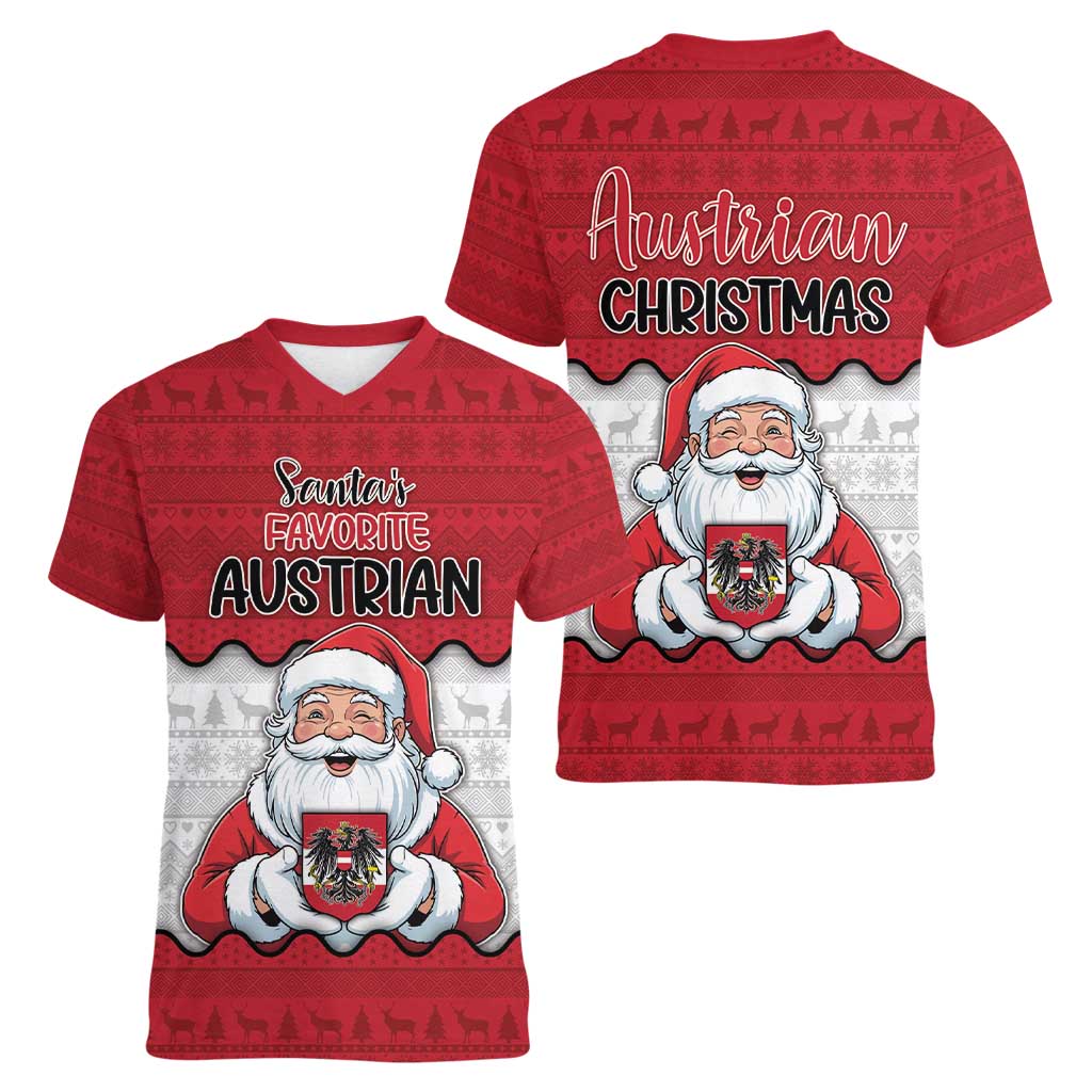 Austria Christmas Women V-Neck T-Shirt Santa Is Favorite Austrian - Wonder Print Shop