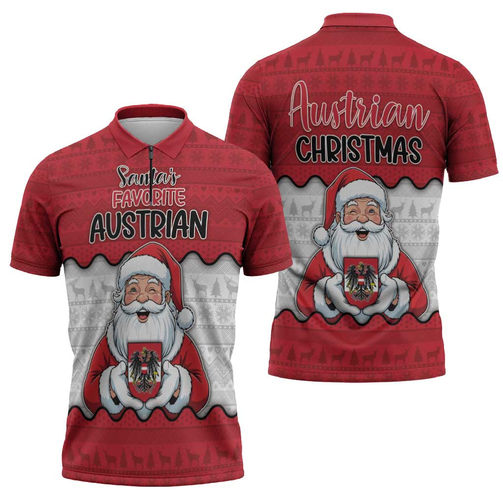 Austria Christmas Zipper Polo Shirt Santa Is Favorite Austrian - Wonder Print Shop
