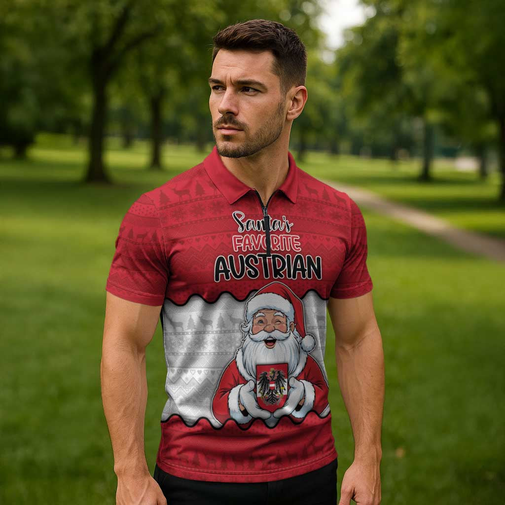 Austria Christmas Zipper Polo Shirt Santa Is Favorite Austrian - Wonder Print Shop