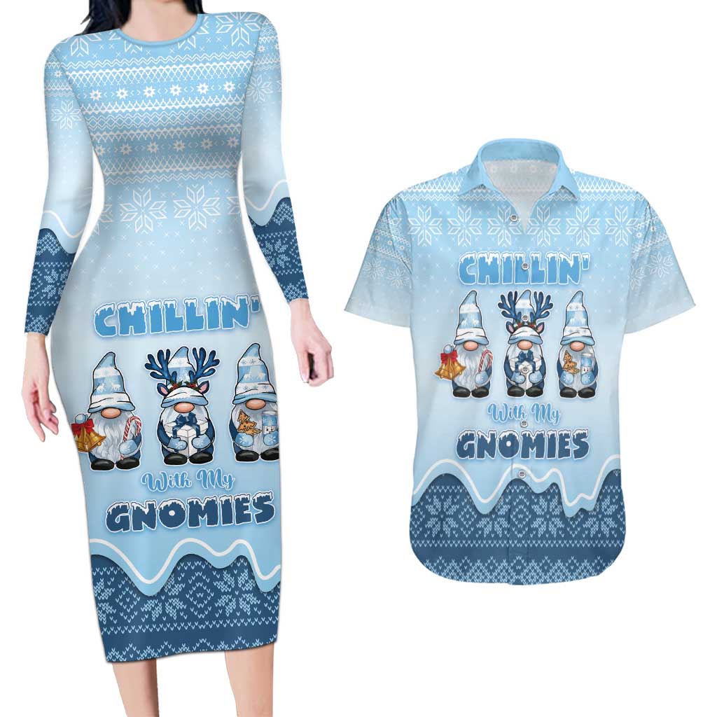 Chillin With My Gnomies Couples Matching Long Sleeve Bodycon Dress and Hawaiian Shirt Merry Christmas - Wonder Print Shop