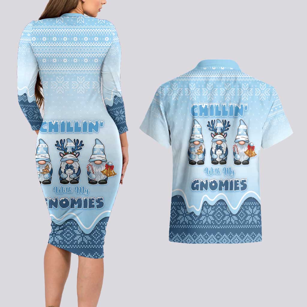 Chillin With My Gnomies Couples Matching Long Sleeve Bodycon Dress and Hawaiian Shirt Merry Christmas - Wonder Print Shop