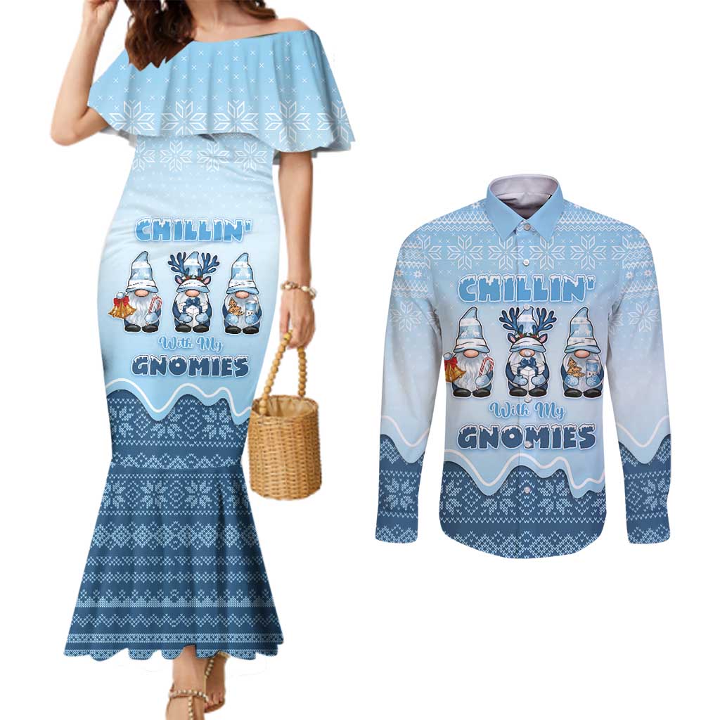 Chillin With My Gnomies Couples Matching Mermaid Dress and Long Sleeve Button Shirt Merry Christmas - Wonder Print Shop