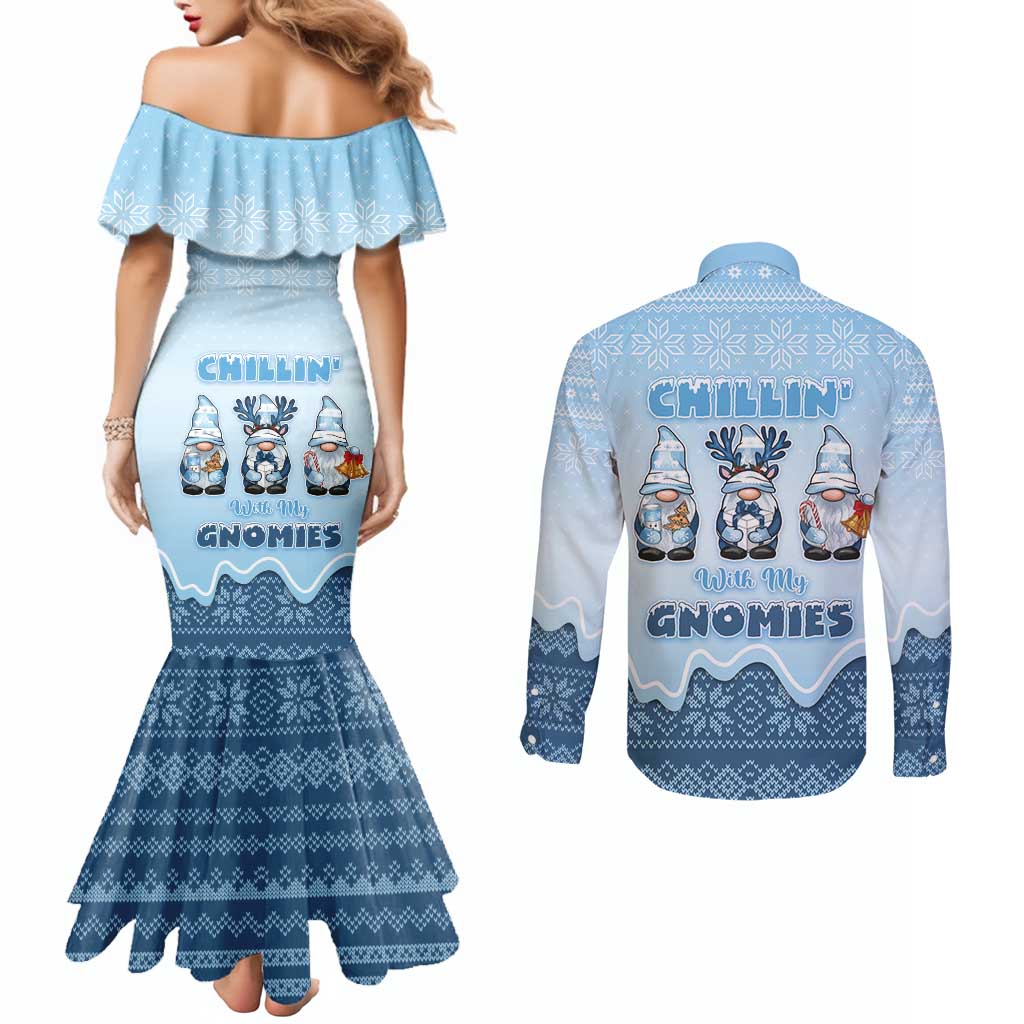 Chillin With My Gnomies Couples Matching Mermaid Dress and Long Sleeve Button Shirt Merry Christmas - Wonder Print Shop