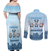Chillin With My Gnomies Couples Matching Off Shoulder Maxi Dress and Long Sleeve Button Shirt Merry Christmas - Wonder Print Shop
