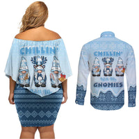 Chillin With My Gnomies Couples Matching Off Shoulder Short Dress and Long Sleeve Button Shirt Merry Christmas - Wonder Print Shop