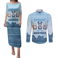 Chillin With My Gnomies Couples Matching Puletasi and Long Sleeve Button Shirt Merry Christmas - Wonder Print Shop