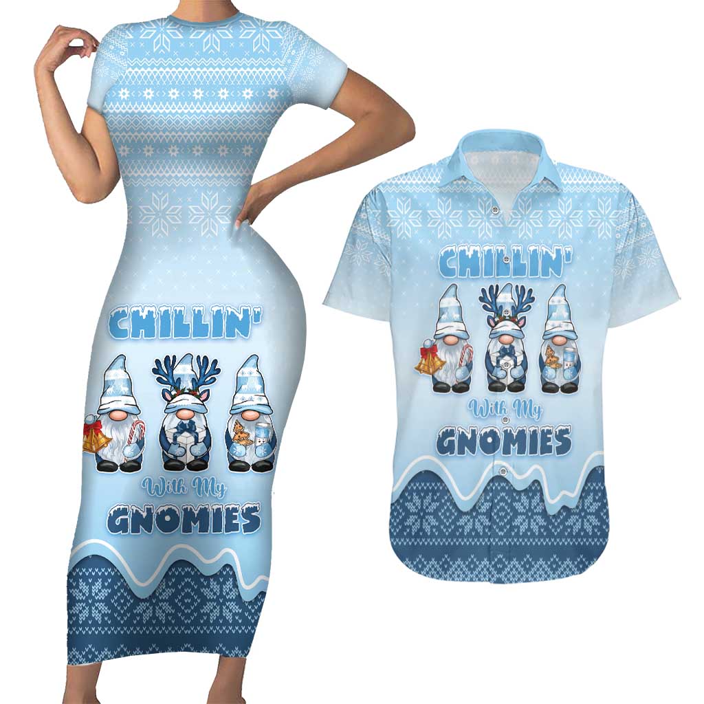 Chillin With My Gnomies Couples Matching Short Sleeve Bodycon Dress and Hawaiian Shirt Merry Christmas - Wonder Print Shop