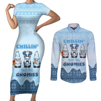 Chillin With My Gnomies Couples Matching Short Sleeve Bodycon Dress and Long Sleeve Button Shirt Merry Christmas - Wonder Print Shop