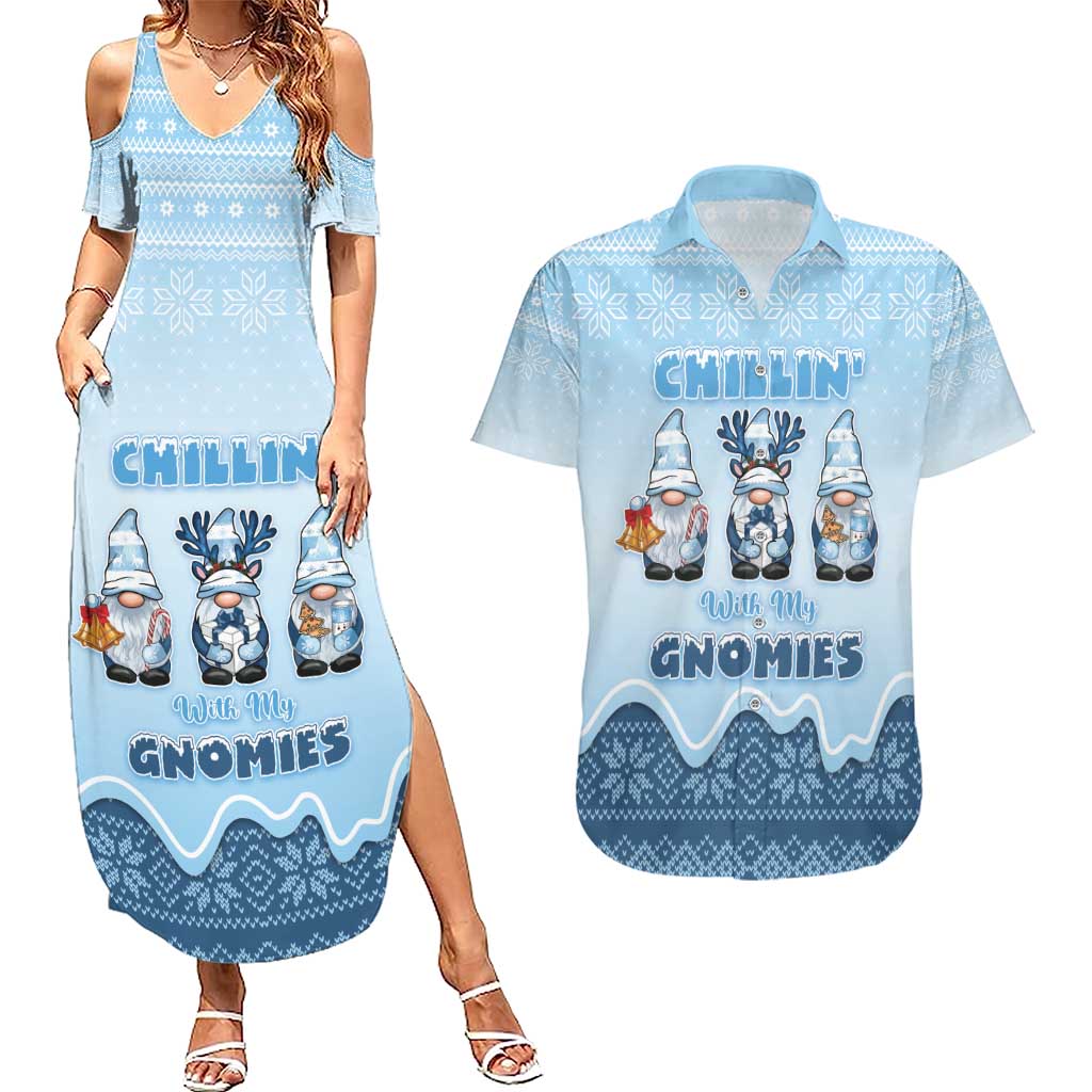 Chillin With My Gnomies Couples Matching Summer Maxi Dress and Hawaiian Shirt Merry Christmas - Wonder Print Shop