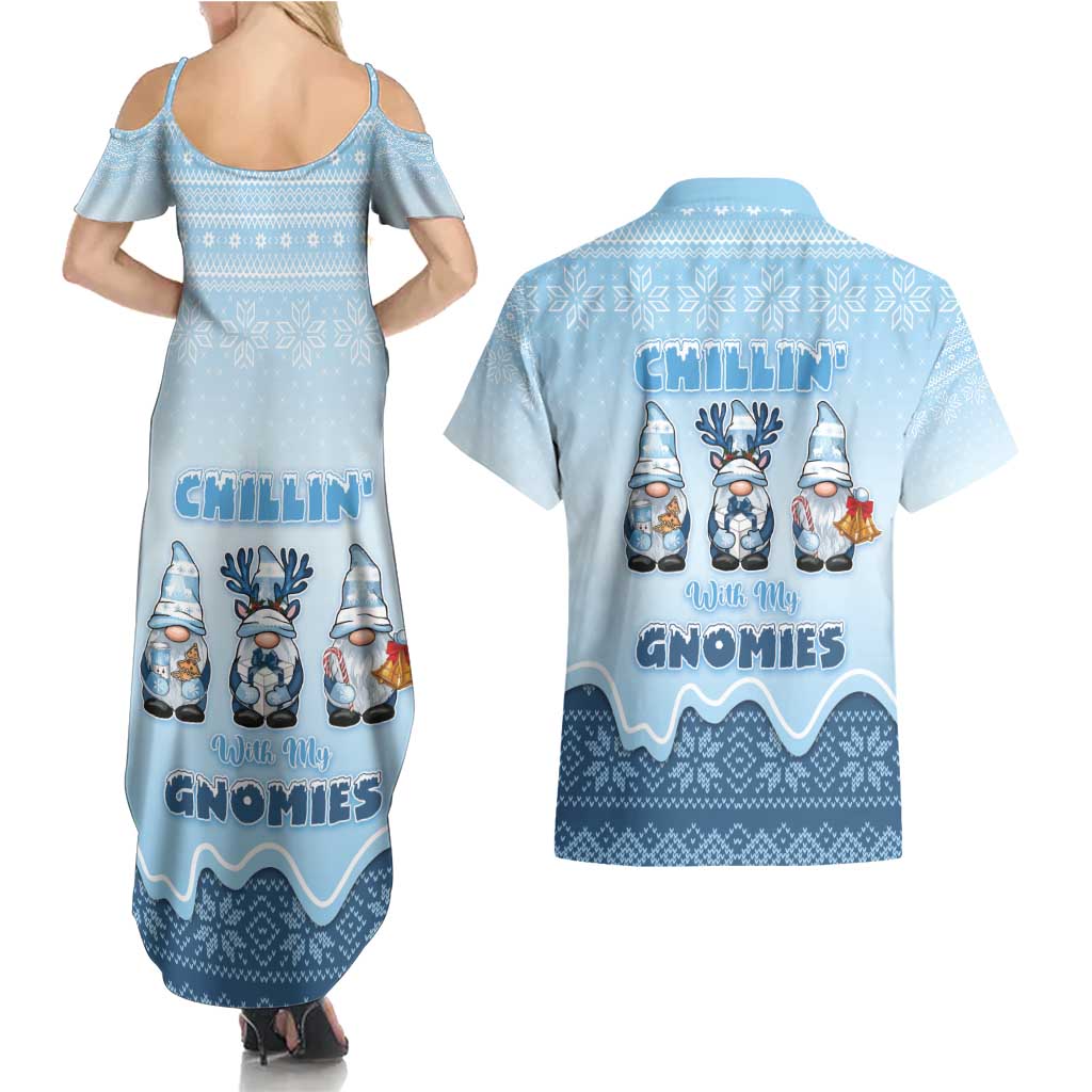Chillin With My Gnomies Couples Matching Summer Maxi Dress and Hawaiian Shirt Merry Christmas - Wonder Print Shop