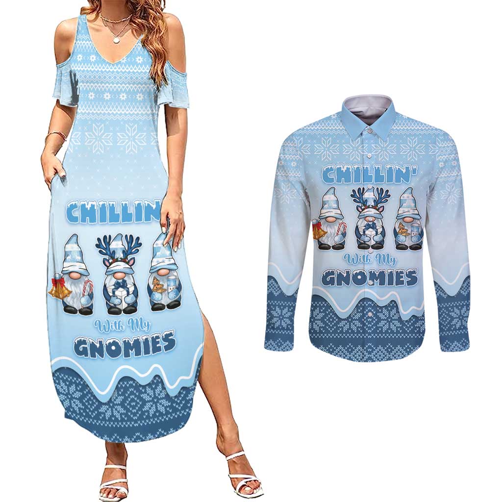 Chillin With My Gnomies Couples Matching Summer Maxi Dress and Long Sleeve Button Shirt Merry Christmas - Wonder Print Shop