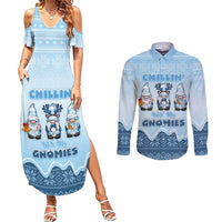 Chillin With My Gnomies Couples Matching Summer Maxi Dress and Long Sleeve Button Shirt Merry Christmas - Wonder Print Shop