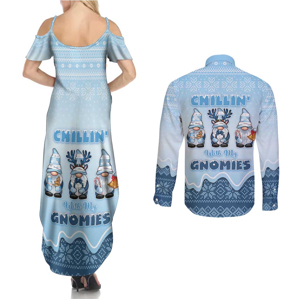 Chillin With My Gnomies Couples Matching Summer Maxi Dress and Long Sleeve Button Shirt Merry Christmas - Wonder Print Shop