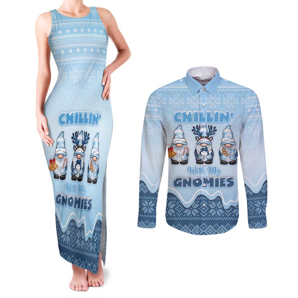 Chillin With My Gnomies Couples Matching Tank Maxi Dress and Long Sleeve Button Shirt Merry Christmas - Wonder Print Shop