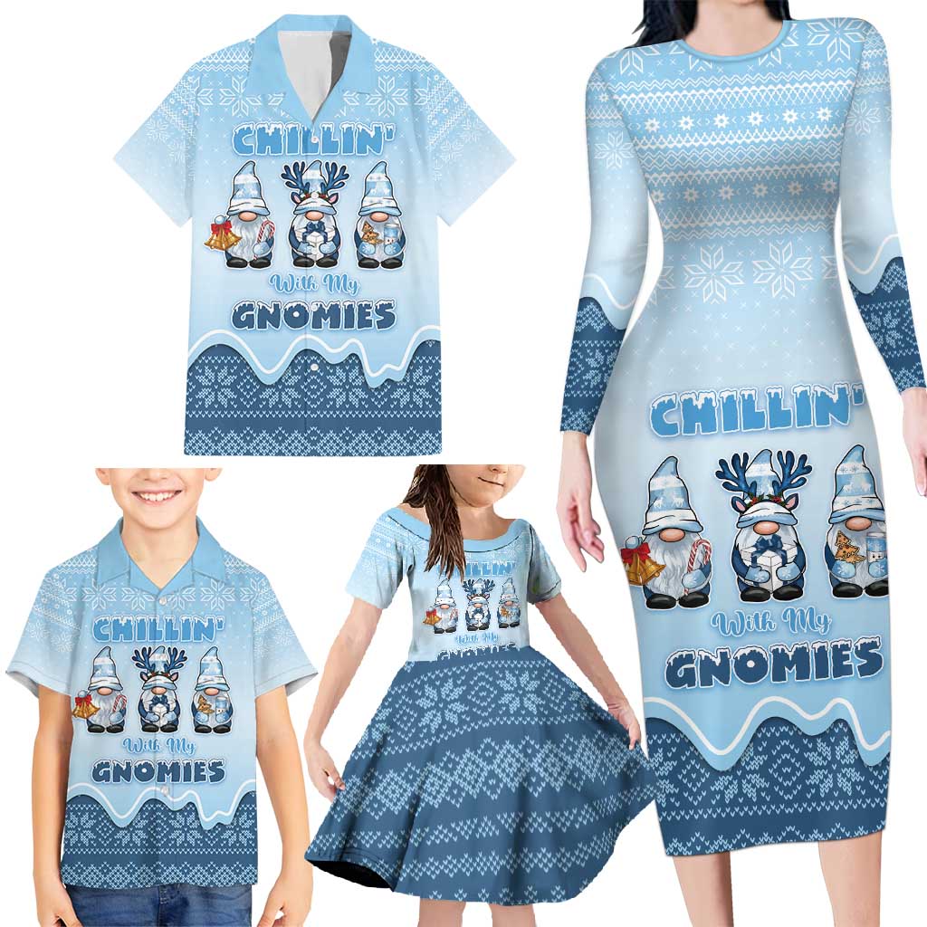 Chillin With My Gnomies Family Matching Long Sleeve Bodycon Dress and Hawaiian Shirt Merry Christmas - Wonder Print Shop