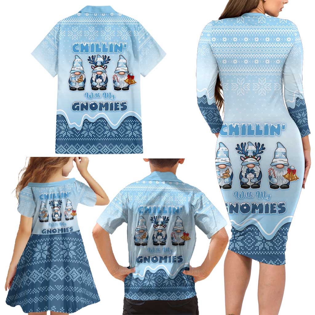 Chillin With My Gnomies Family Matching Long Sleeve Bodycon Dress and Hawaiian Shirt Merry Christmas - Wonder Print Shop