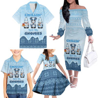 Chillin With My Gnomies Family Matching Off The Shoulder Long Sleeve Dress and Hawaiian Shirt Merry Christmas - Wonder Print Shop