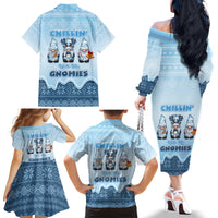 Chillin With My Gnomies Family Matching Off The Shoulder Long Sleeve Dress and Hawaiian Shirt Merry Christmas - Wonder Print Shop