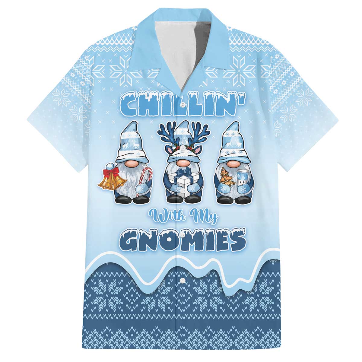 Chillin With My Gnomies Family Matching Off The Shoulder Long Sleeve Dress and Hawaiian Shirt Merry Christmas - Wonder Print Shop