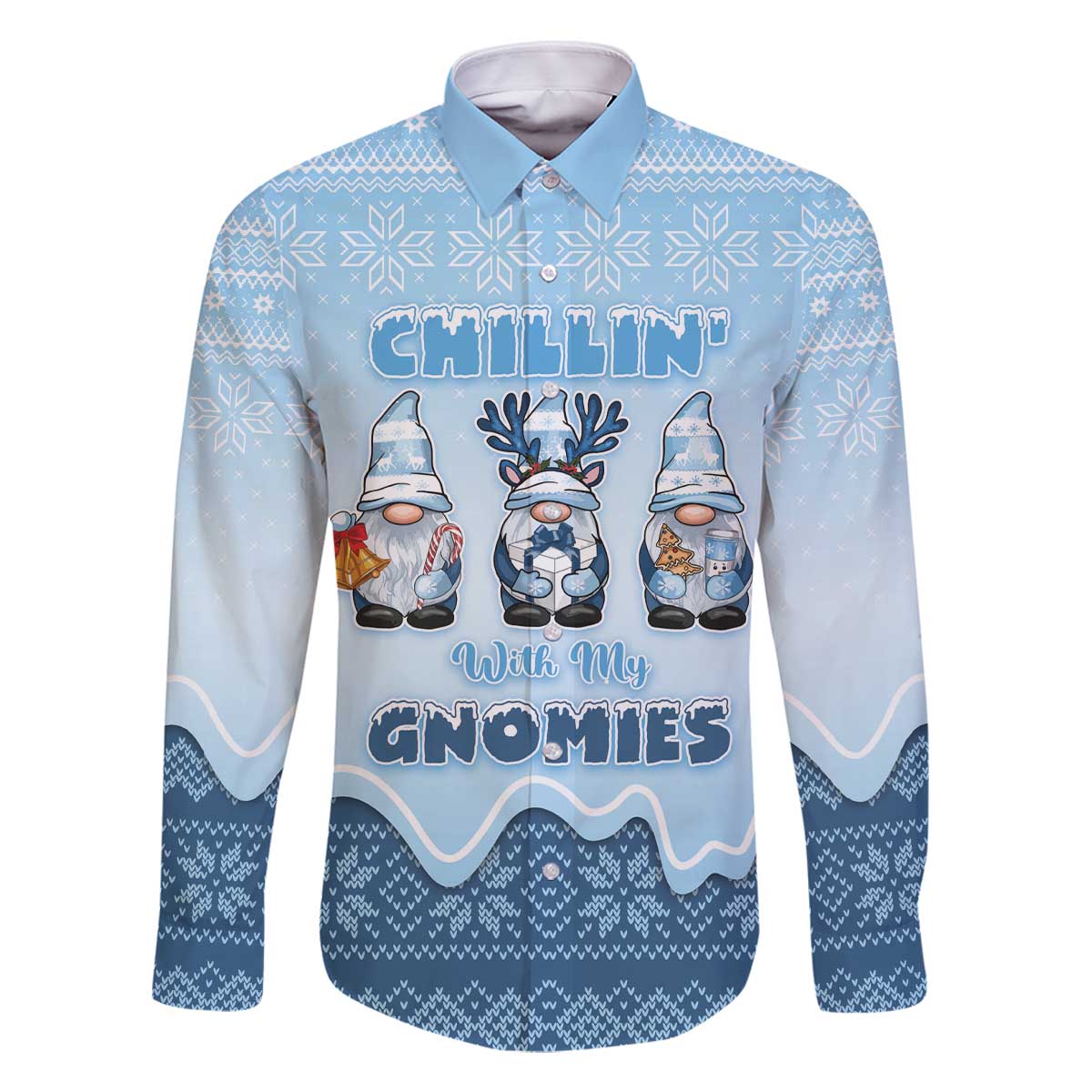 Chillin With My Gnomies Family Matching Off The Shoulder Long Sleeve Dress and Hawaiian Shirt Merry Christmas - Wonder Print Shop