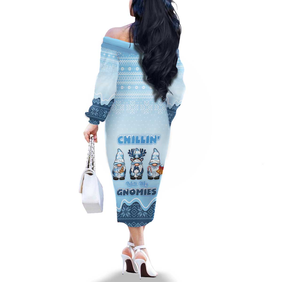 Chillin With My Gnomies Family Matching Off The Shoulder Long Sleeve Dress and Hawaiian Shirt Merry Christmas - Wonder Print Shop