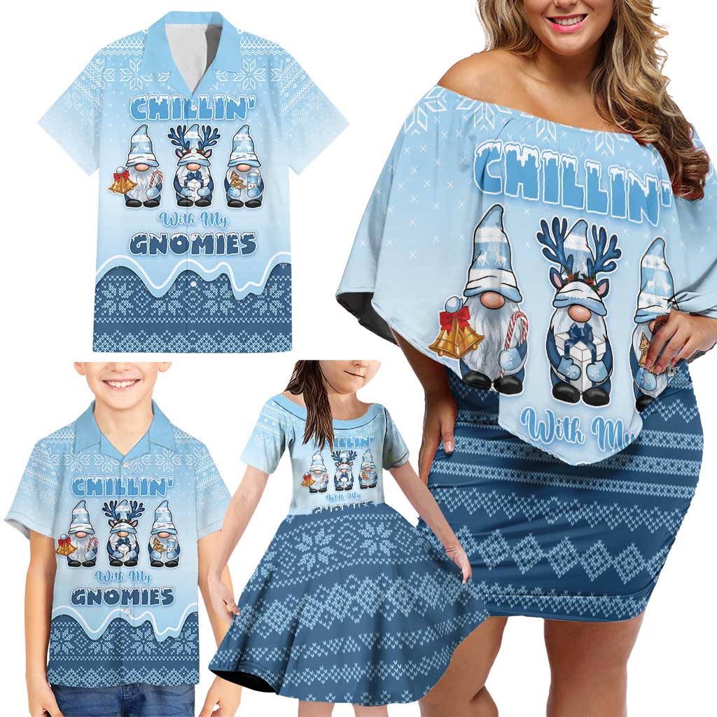 Chillin With My Gnomies Family Matching Off Shoulder Short Dress and Hawaiian Shirt Merry Christmas - Wonder Print Shop