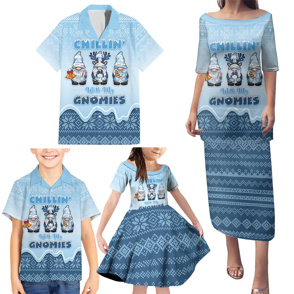 Chillin With My Gnomies Family Matching Puletasi and Hawaiian Shirt Merry Christmas - Wonder Print Shop