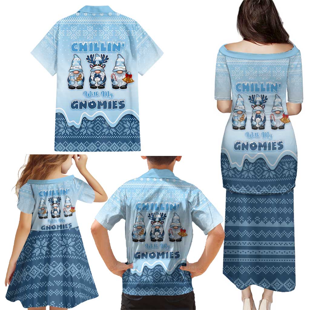 Chillin With My Gnomies Family Matching Puletasi and Hawaiian Shirt Merry Christmas - Wonder Print Shop