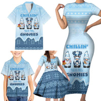 Chillin With My Gnomies Family Matching Short Sleeve Bodycon Dress and Hawaiian Shirt Merry Christmas - Wonder Print Shop